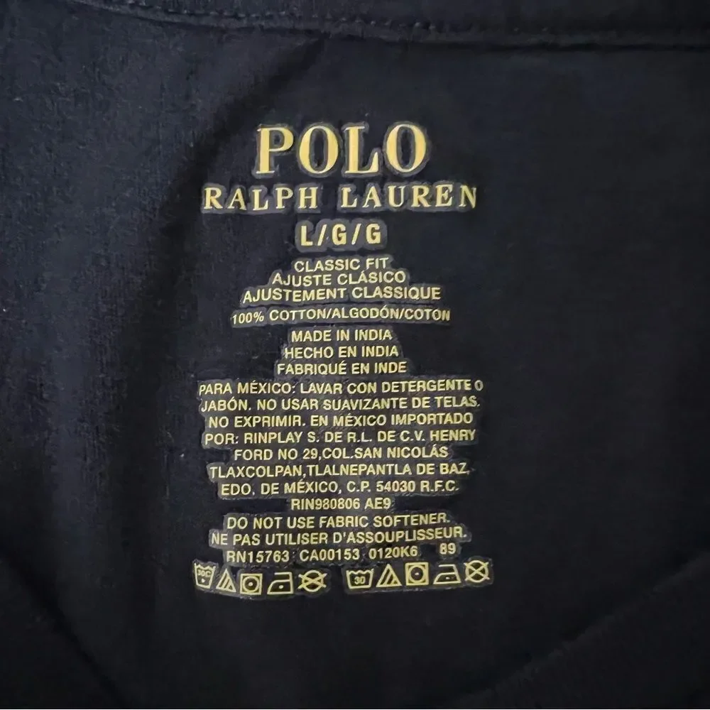 Polo Ralph Lauren T-Shirt Mens Large Black Solid Short Sleeve Logo Preppy Cotton